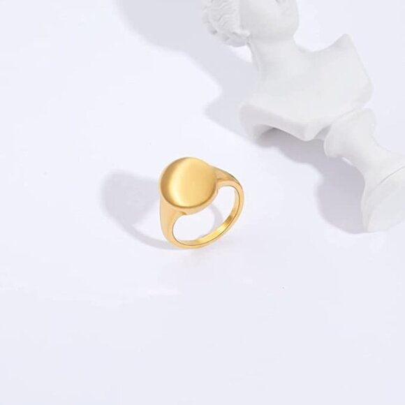 Gold Rings for Women Men Vintage Rings Chunky Statement Rings Thick 18K Gold - Picture 2 of 4